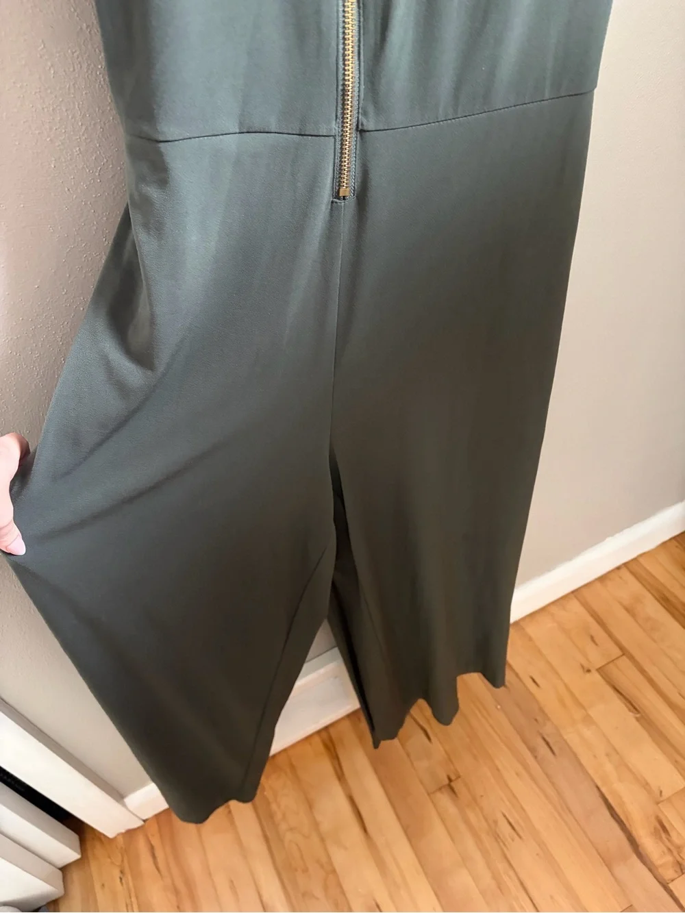 Michael Kors Olive Green Sleeveless Utility Jumpsuit with Gold Hardware